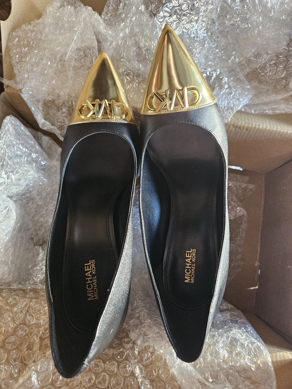 Michael Kors Women's Black and Gold Pointed Toe Flats